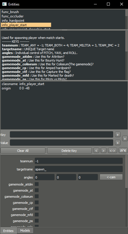 Default pilot entity inspector